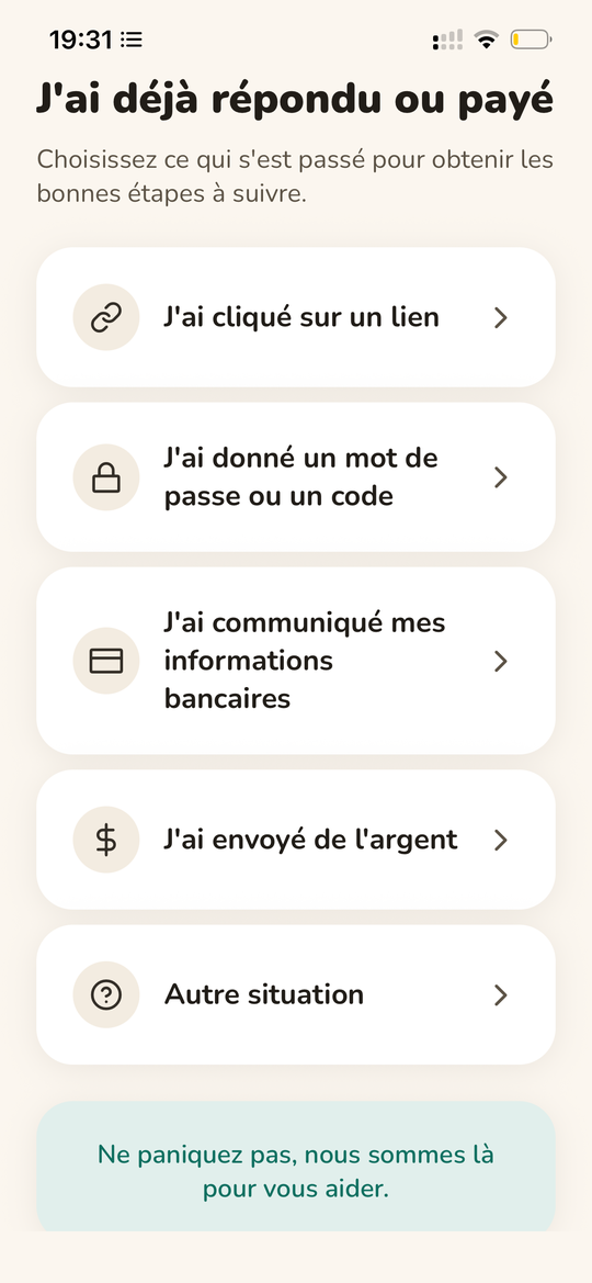Écran d'aide de Verifam : j'ai déjà répondu ou payé, avec les étapes à suivre